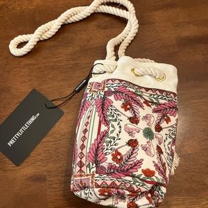 Pretty Little Thing Satchel NWT pink green mosaic rope pouch cross body …